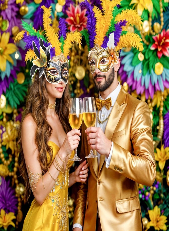 Woosytoo 12 PCS Mardi Gras Masks Paper Glitter Gold Masquerade Mask Vintage Feather Masks Parade Prom Party Favors for Men Women Kids New Orleans Mardi Gras Photo Booth Props - Image 2